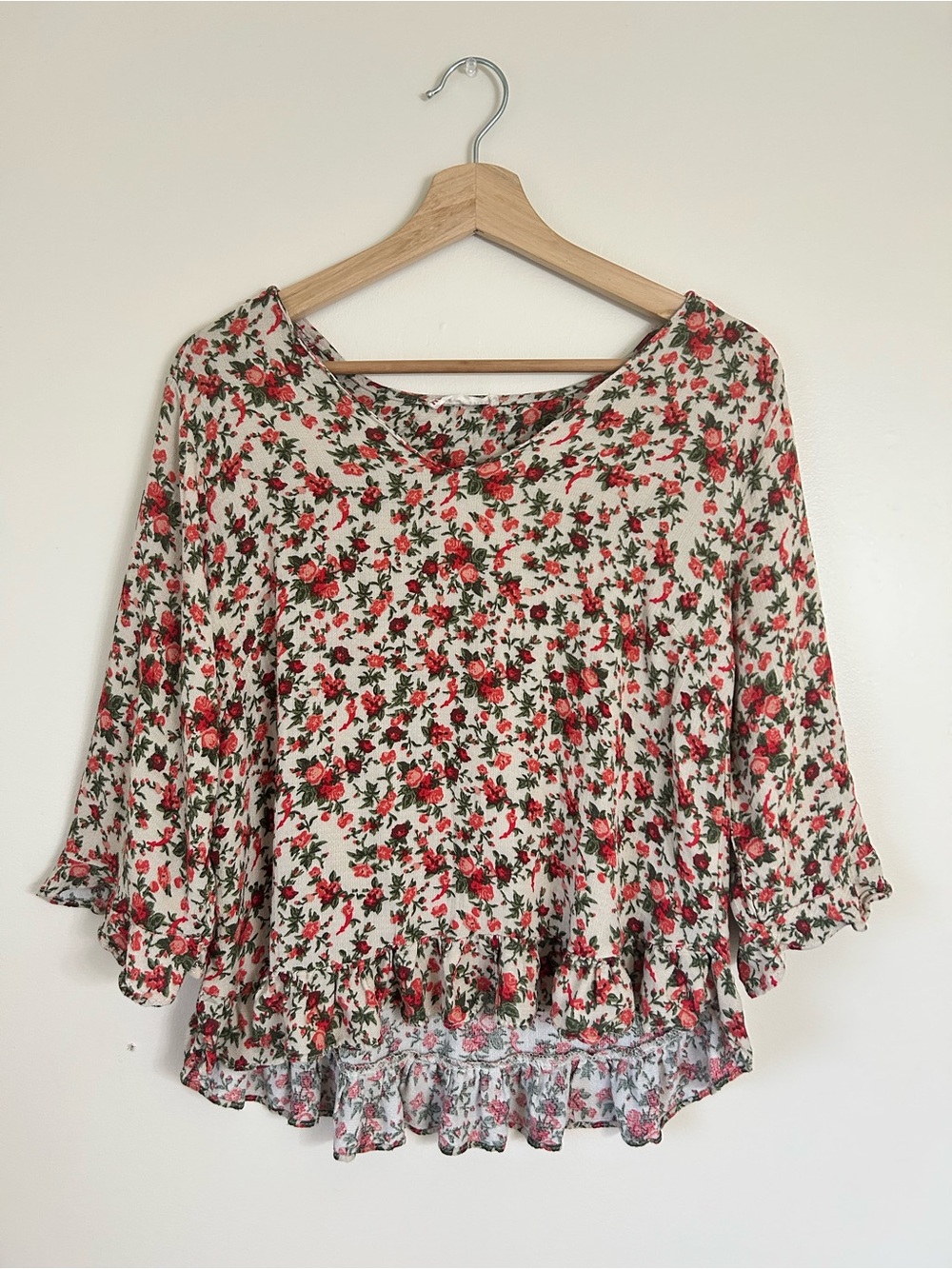 Rose & Thyme Ruffle Bell Sleeve Rose Blouse